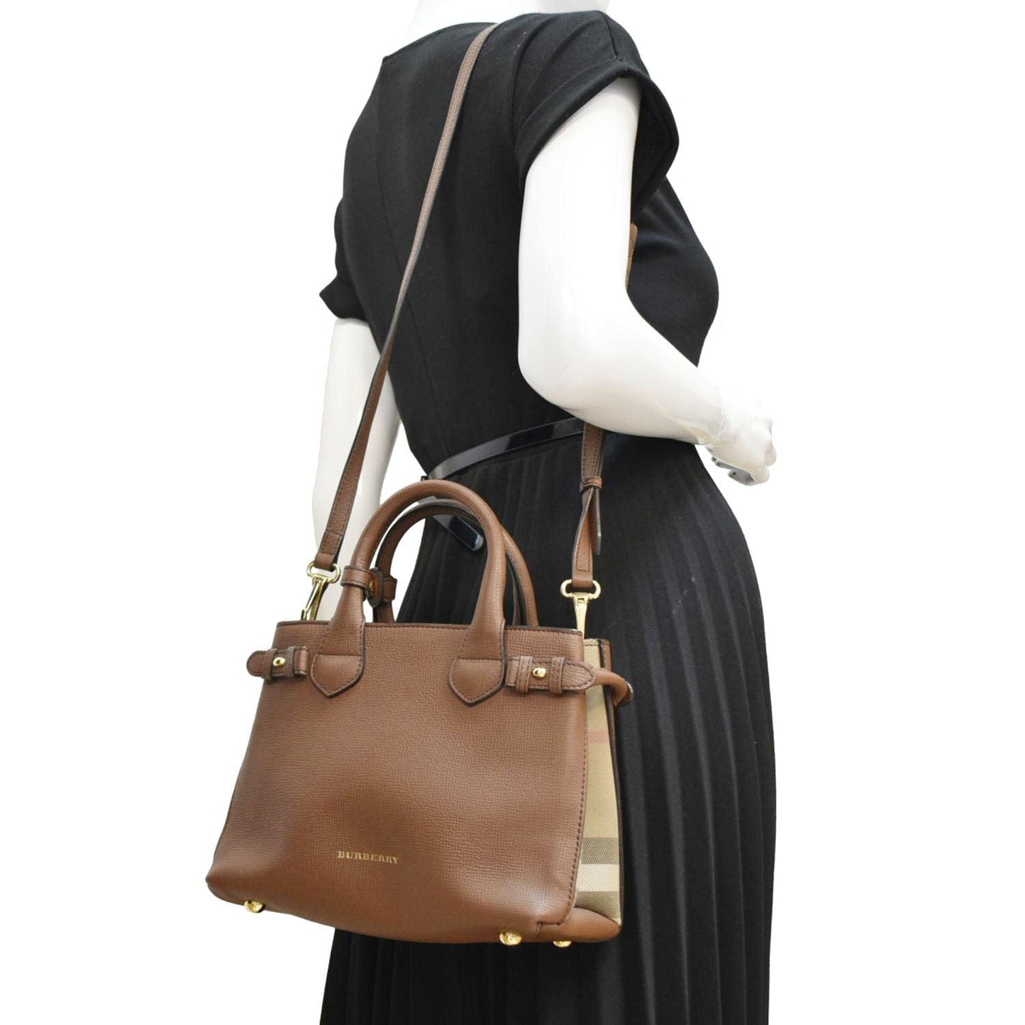 BURBERRY Banner Derby Leather Tote Shoulder Bag Tan