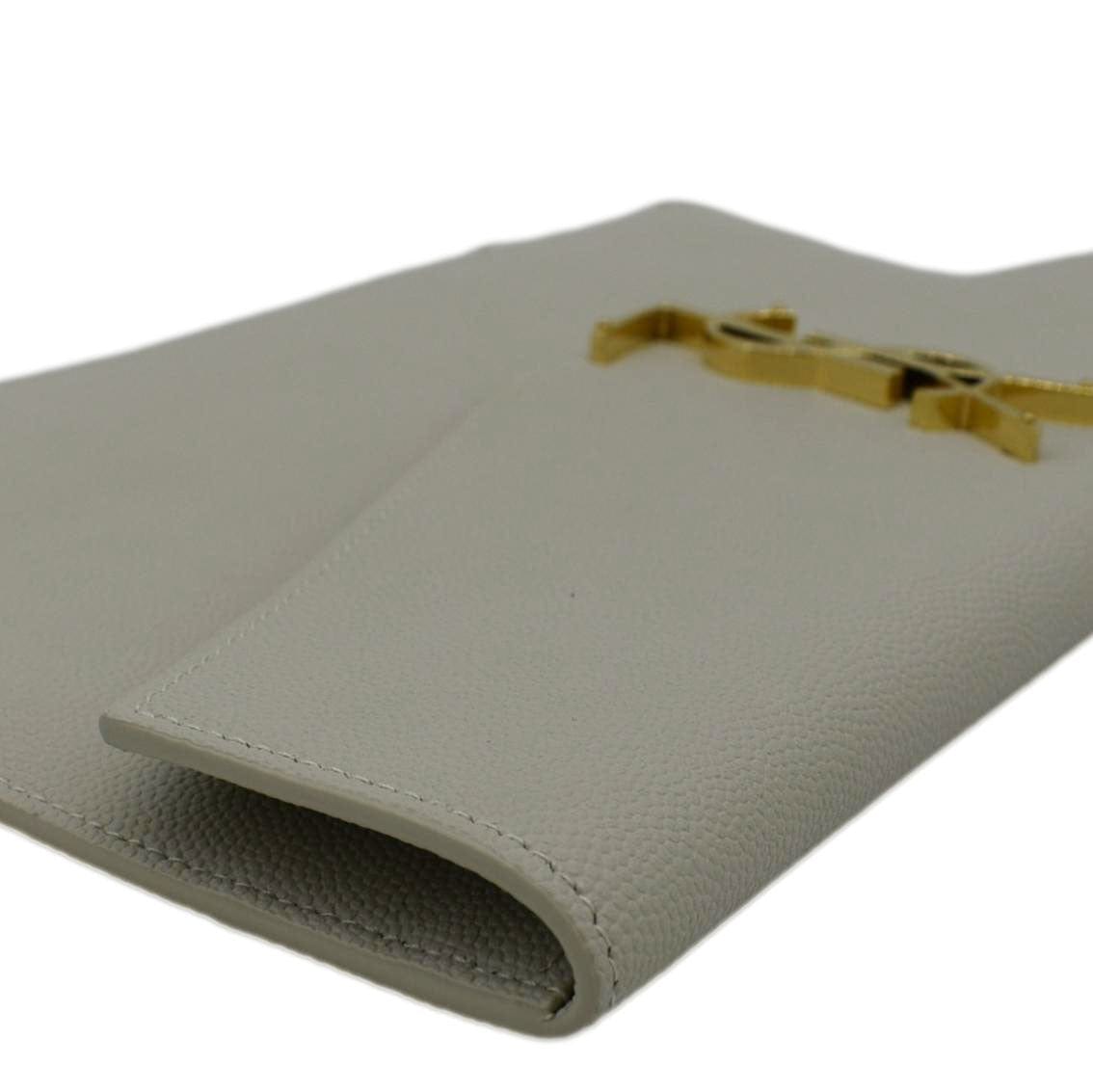 YVES SAINT LAURENT Uptown Envelope Grain De Poudre Leather Clutch Light Grey
