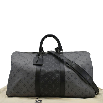 LOUIS VUITTON Keepall 50 Bandouliere Monogram Eclipse Travel Bag Black