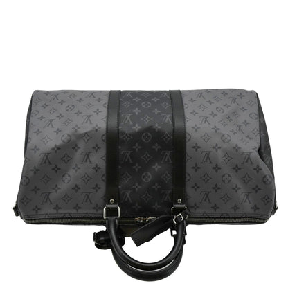 LOUIS VUITTON Keepall 50 Bandouliere Monogram Eclipse Travel Bag Black
