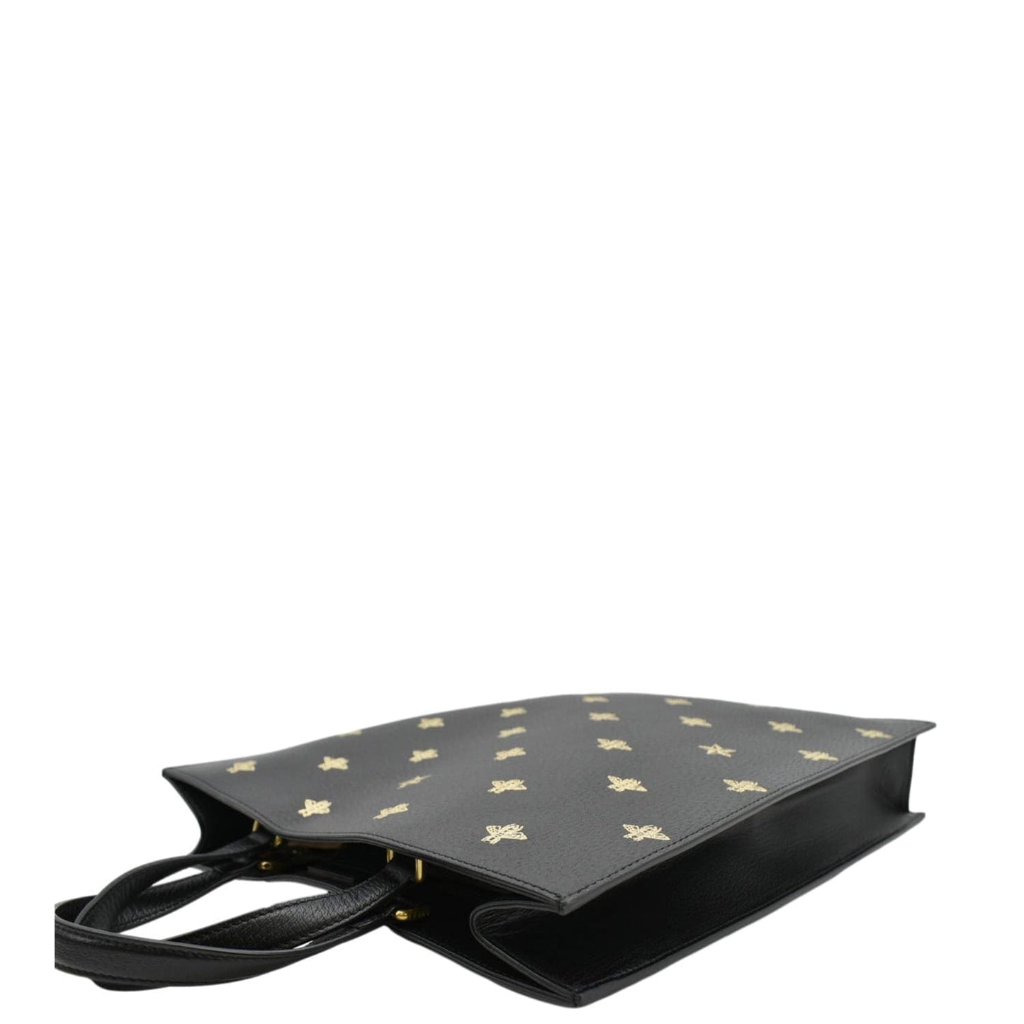GUCCI Bee Star Grained Calfskin Leather Vertical Tote Black 495444