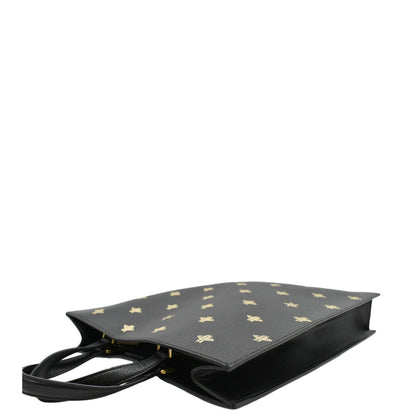 GUCCI Bee Star Grained Calfskin Leather Vertical Tote Black 495444