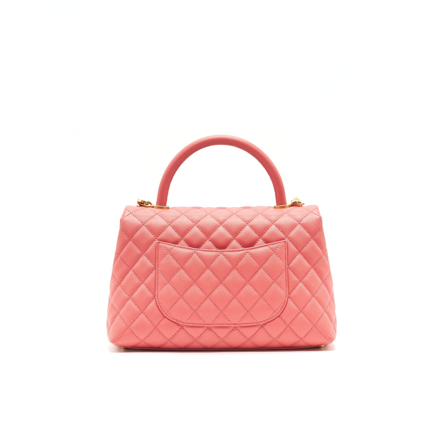 CHANEL SMALL COCO HANDLE FLAP BAG GRAINED CALFSKIN IN CORAL PINK