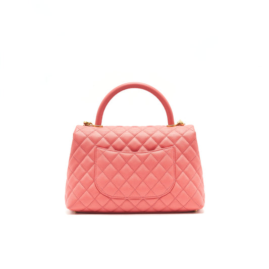 CHANEL SMALL COCO HANDLE FLAP BAG GRAINED CALFSKIN IN CORAL PINK
