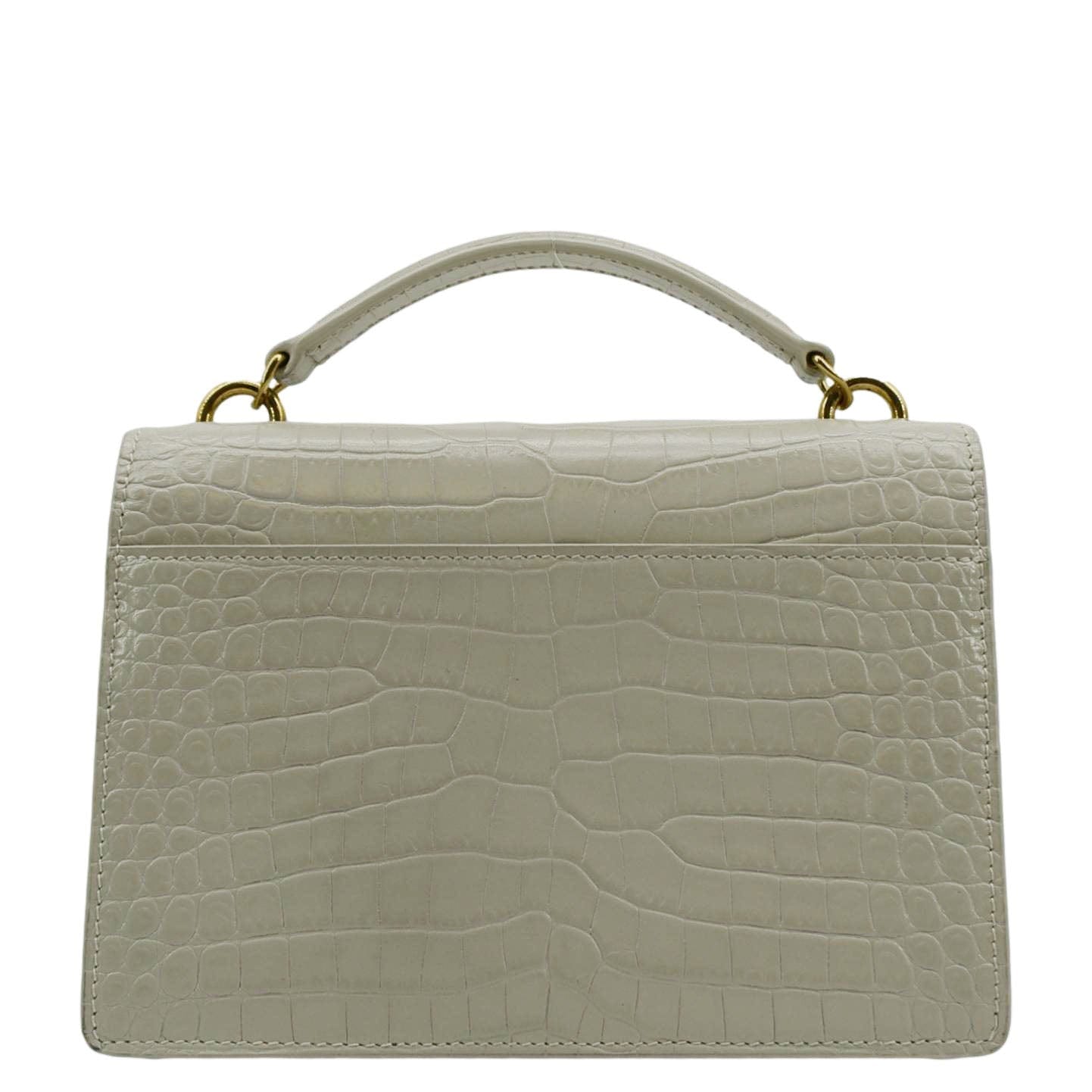 YVES SAINT LAURENT Sunset Crocodile Embossed Leather Crossbody Bag Ivory