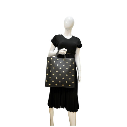 GUCCI Bee Star Grained Calfskin Leather Vertical Tote Black 495444