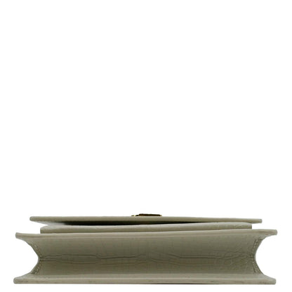 YVES SAINT LAURENT Sunset Crocodile Embossed Leather Crossbody Bag Ivory