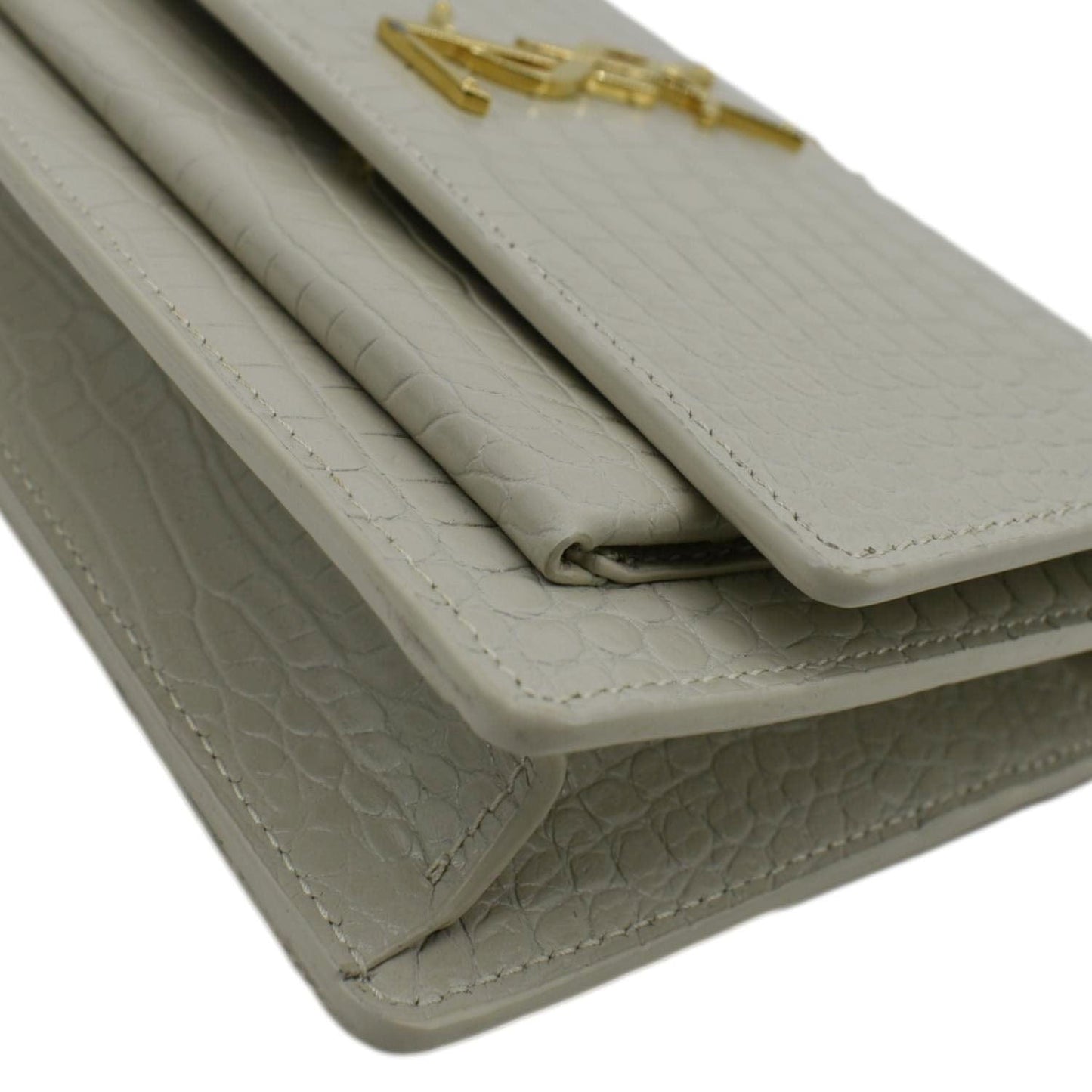 YVES SAINT LAURENT Sunset Crocodile Embossed Leather Crossbody Bag Ivory