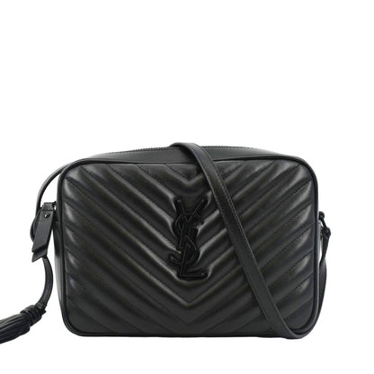 YVES SAINT LAURENT Lou Chevron Leather Camera Crossbody Bag Black