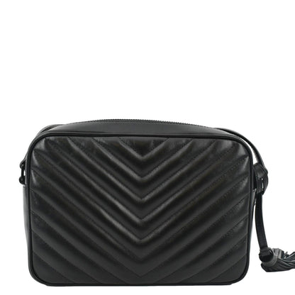 YVES SAINT LAURENT Lou Chevron Leather Camera Crossbody Bag Black