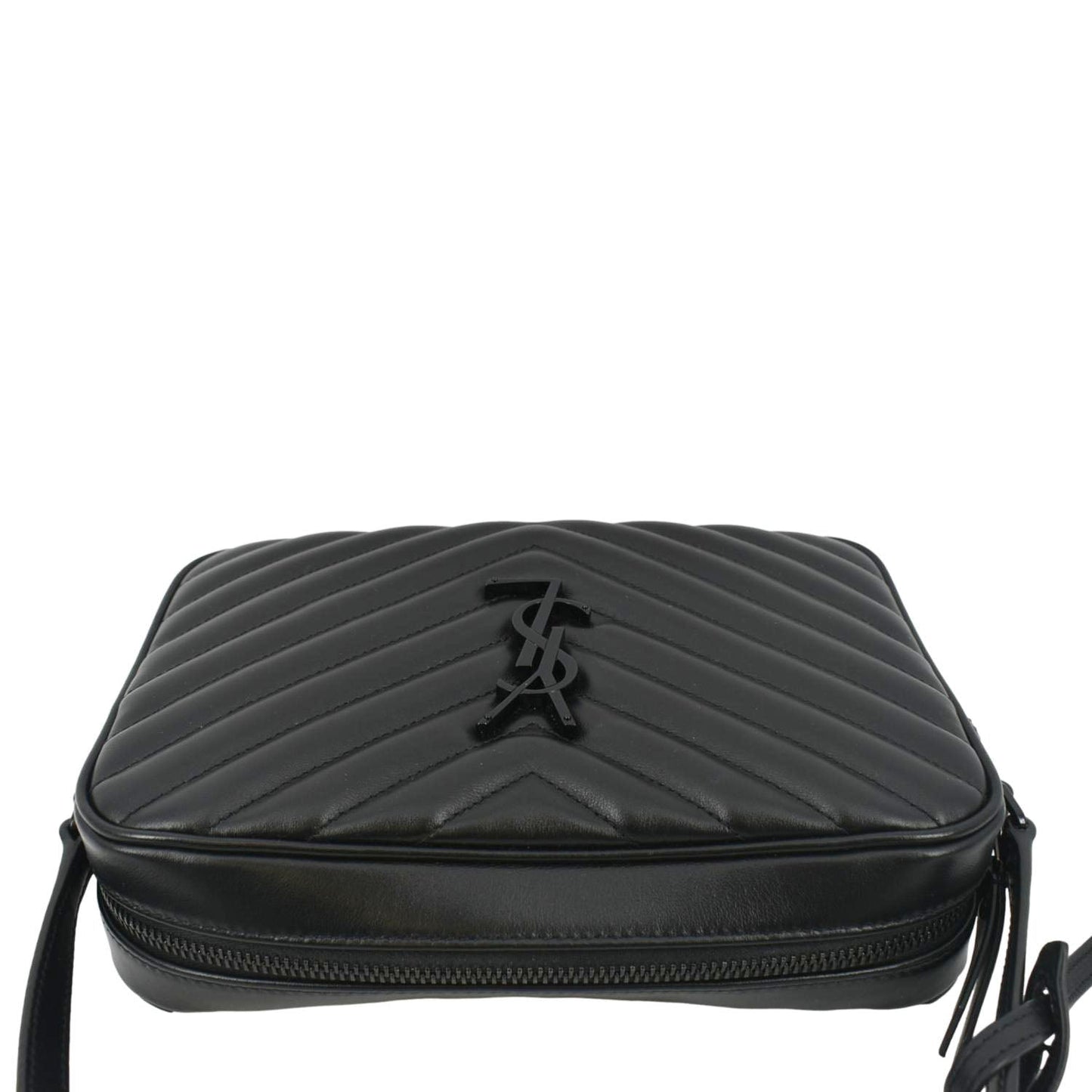 YVES SAINT LAURENT Lou Chevron Leather Camera Crossbody Bag Black