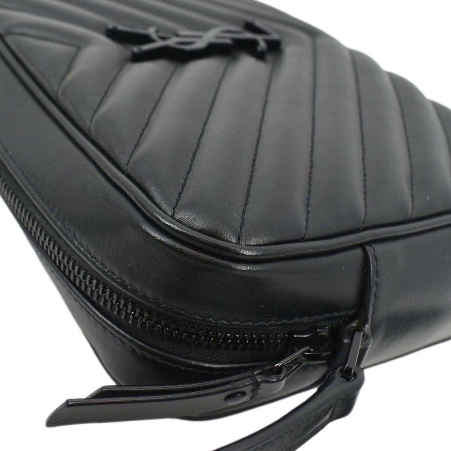 YVES SAINT LAURENT Lou Chevron Leather Camera Crossbody Bag Black