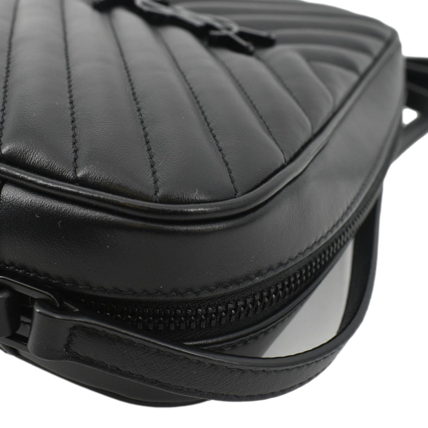 YVES SAINT LAURENT Lou Chevron Leather Camera Crossbody Bag Black
