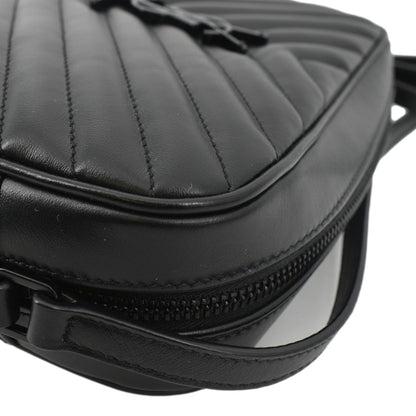 YVES SAINT LAURENT Lou Chevron Leather Camera Crossbody Bag Black