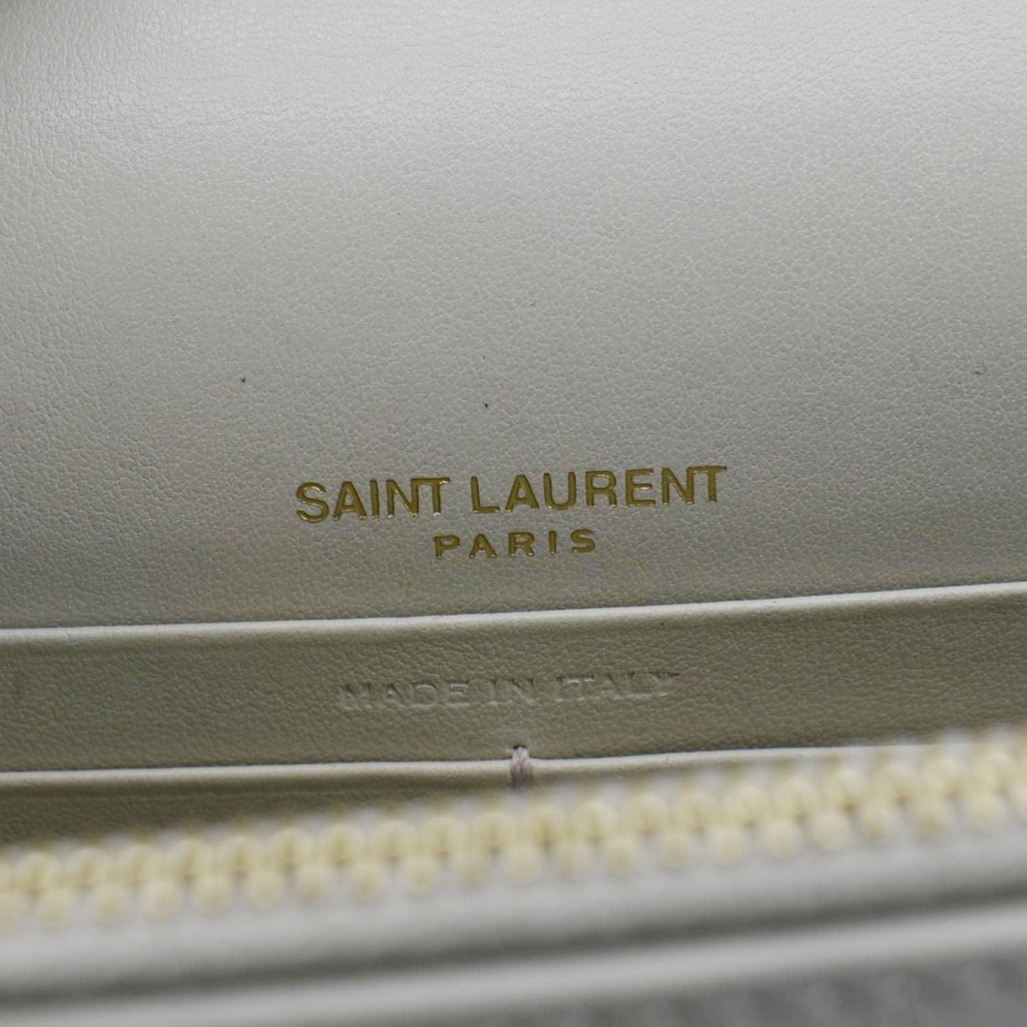 YVES SAINT LAURENT Sunset Crocodile Embossed Leather Crossbody Bag Ivory