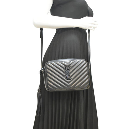 YVES SAINT LAURENT Lou Chevron Leather Camera Crossbody Bag Black
