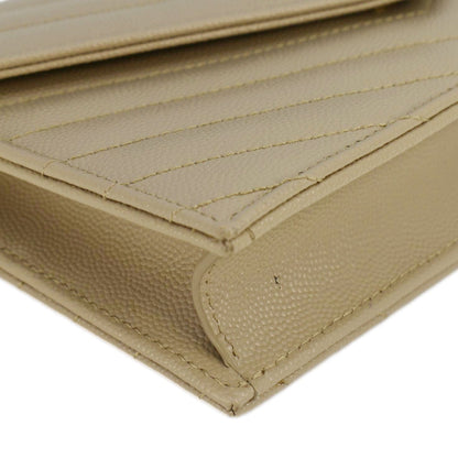 YVES SAINT LAURENT Cassandre Leather Chain Crossbody Bag Beige