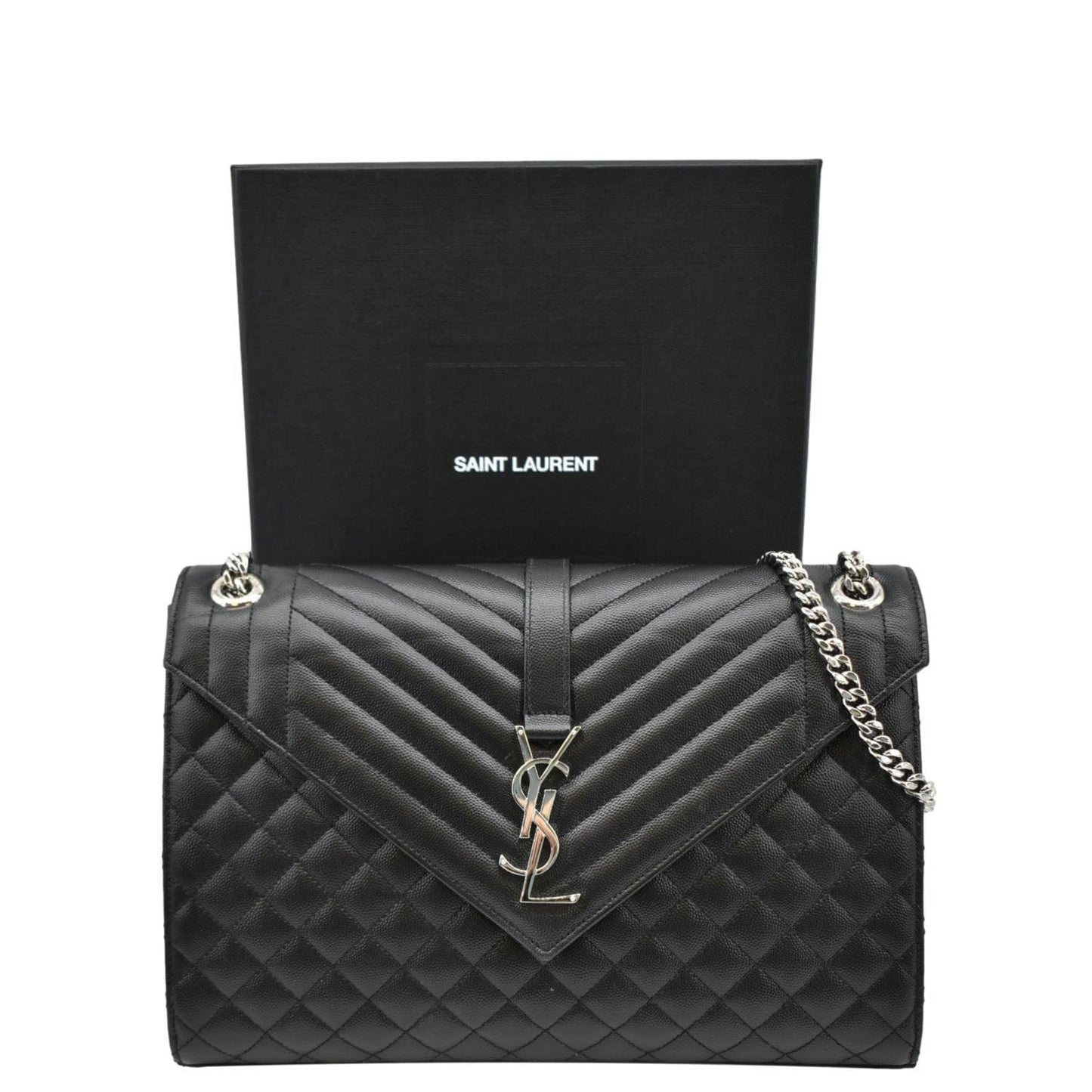 YVES SAINT LAURENT Large Envelope Mix Matelasse Leather Chain Shoulder Bag Black