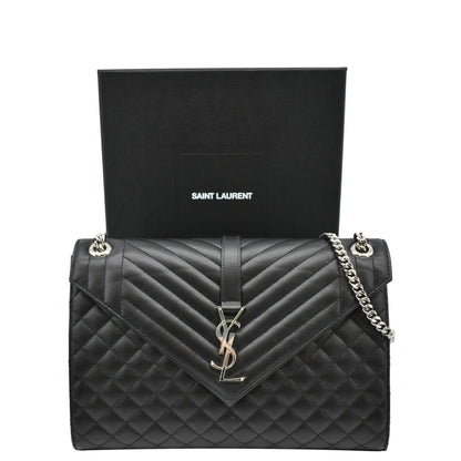 YVES SAINT LAURENT Large Envelope Mix Matelasse Leather Chain Shoulder Bag Black