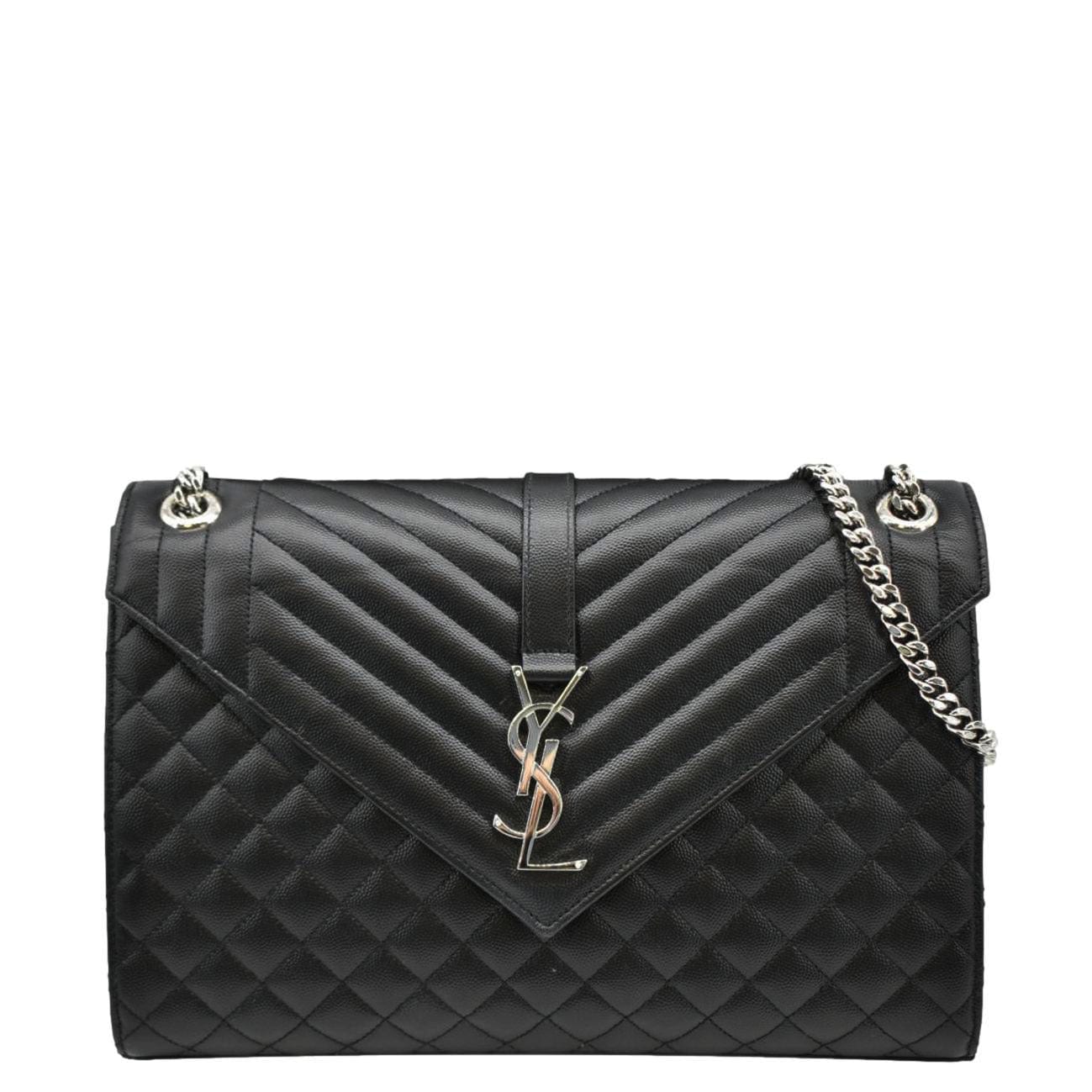 YVES SAINT LAURENT Large Envelope Mix Matelasse Leather Chain Shoulder Bag Black