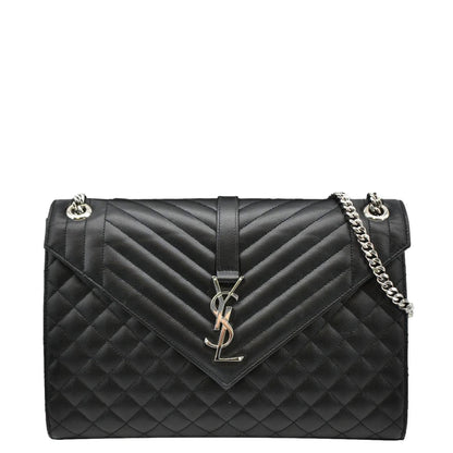 YVES SAINT LAURENT Large Envelope Mix Matelasse Leather Chain Shoulder Bag Black