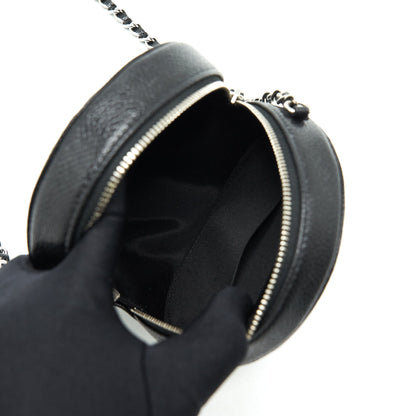 CHANEL Camellia Round Clutch With Chain Black