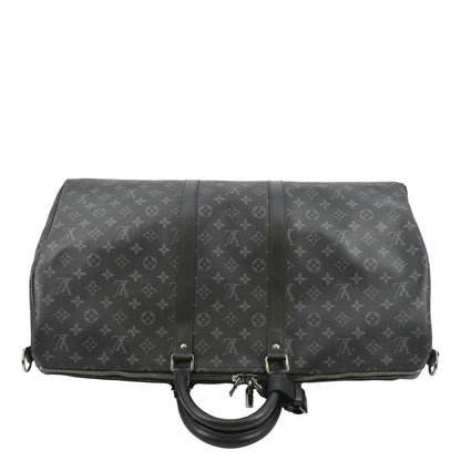 LOUIS VUITTON Keepall 55 Bandouliere Monogram Eclipse Travel Bag Black