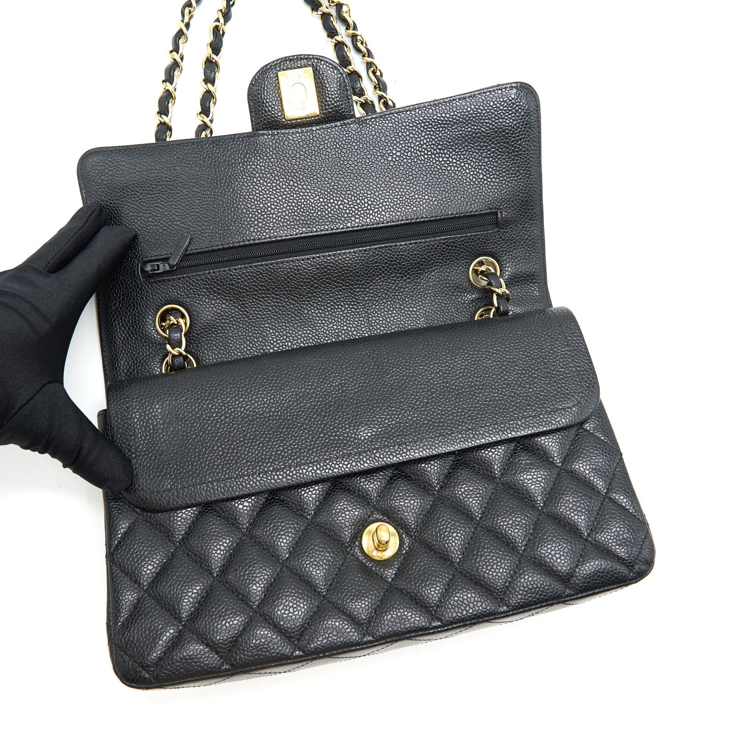 Chanel Medium Classic Double Flap Bag Caviar Black  Serial16