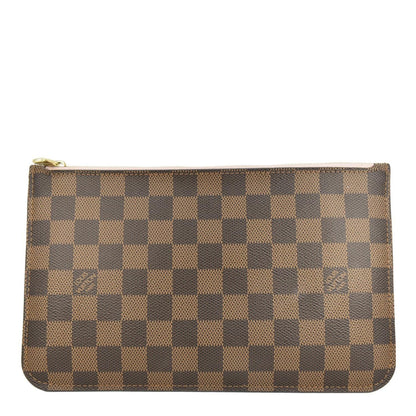 LOUIS VUITTON Neverfull Pochette Damier Ebene Wristlet Pouch Rose Ballerine