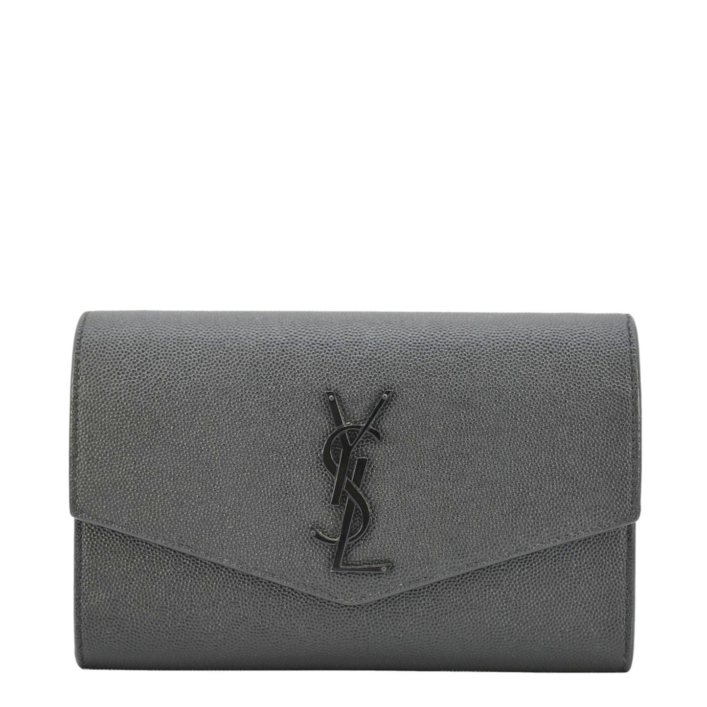 YVES SAINT LAURENT Uptown Grain De Poudre Embossed Leather Crossbody Chain Wallet Black