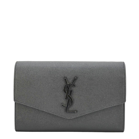 YVES SAINT LAURENT Uptown Grain De Poudre Embossed Leather Crossbody Chain Wallet Black