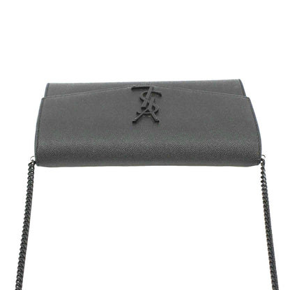 YVES SAINT LAURENT Uptown Grain De Poudre Embossed Leather Crossbody Chain Wallet Black