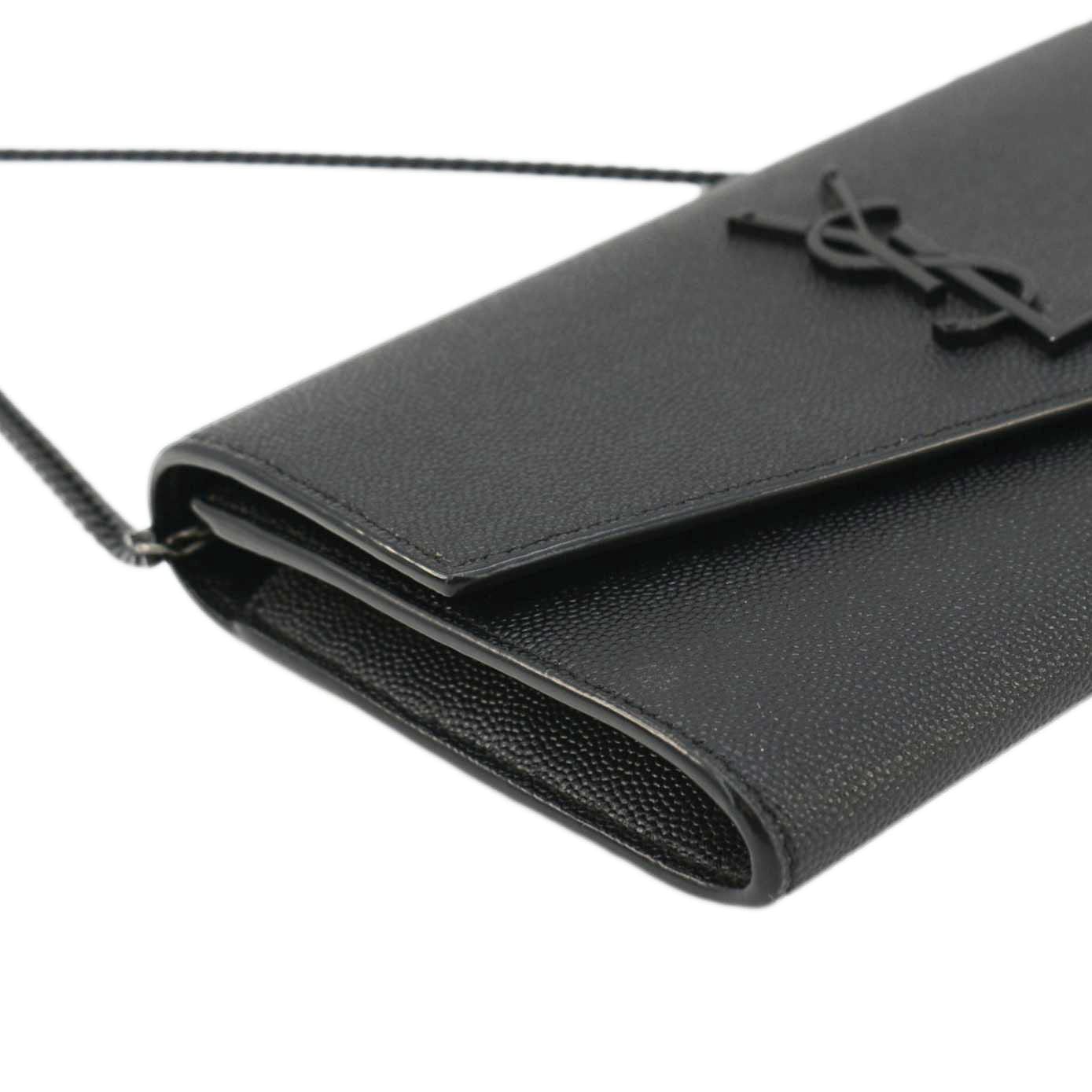 YVES SAINT LAURENT Uptown Grain De Poudre Embossed Leather Crossbody Chain Wallet Black