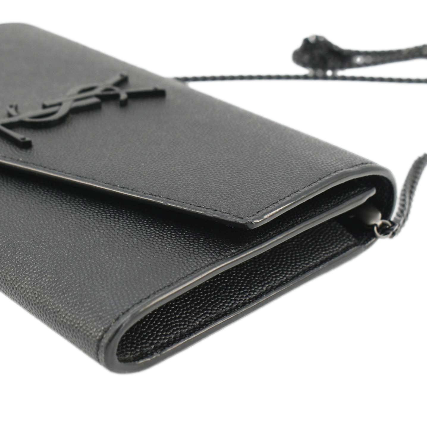 YVES SAINT LAURENT Uptown Grain De Poudre Embossed Leather Crossbody Chain Wallet Black