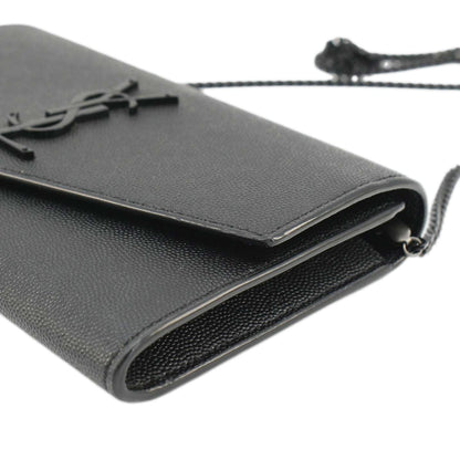 YVES SAINT LAURENT Uptown Grain De Poudre Embossed Leather Crossbody Chain Wallet Black
