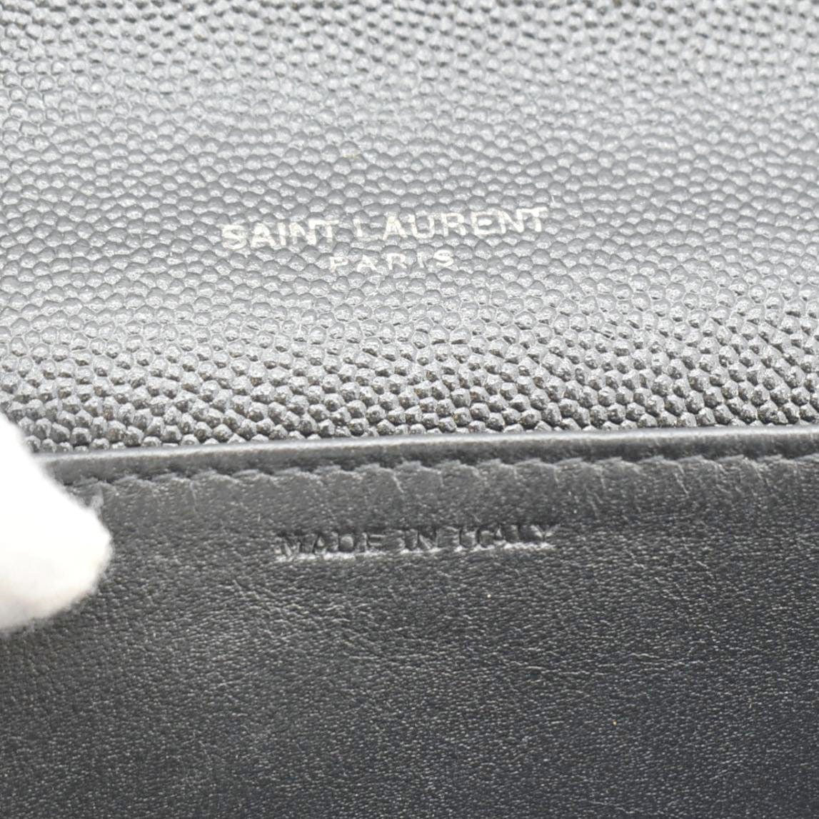 YVES SAINT LAURENT Uptown Grain De Poudre Embossed Leather Crossbody Chain Wallet Black