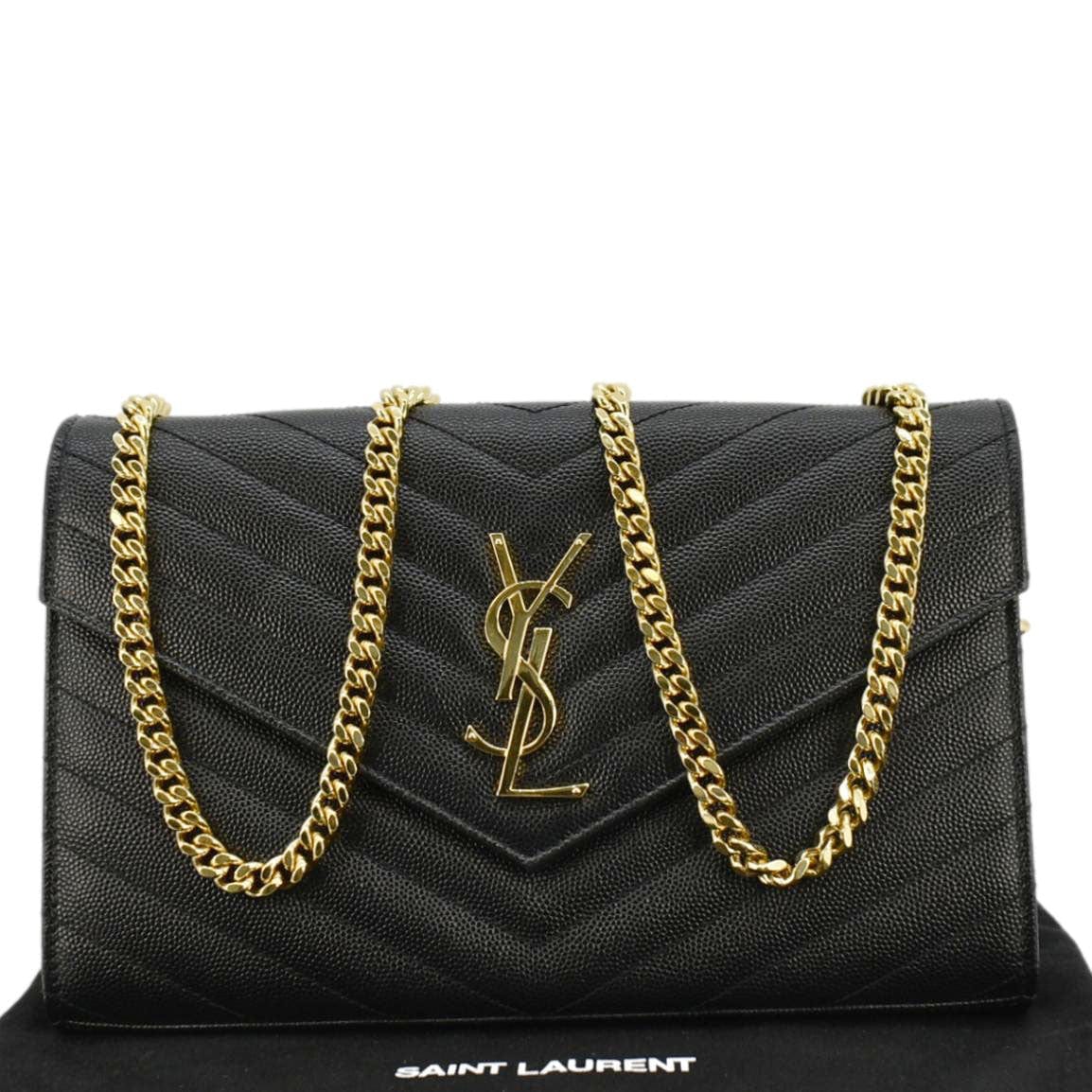 YVES SAINT LAURENT Cassandre Leather Wallet On Chain Crossbody Bag Black