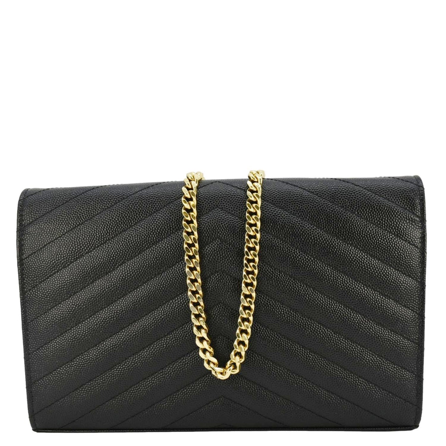 YVES SAINT LAURENT Cassandre Leather Wallet On Chain Crossbody Bag Black