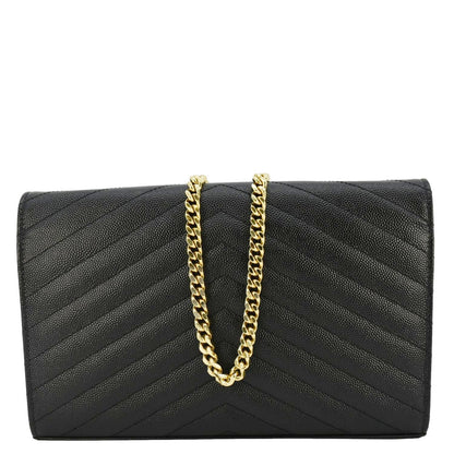 YVES SAINT LAURENT Cassandre Leather Wallet On Chain Crossbody Bag Black