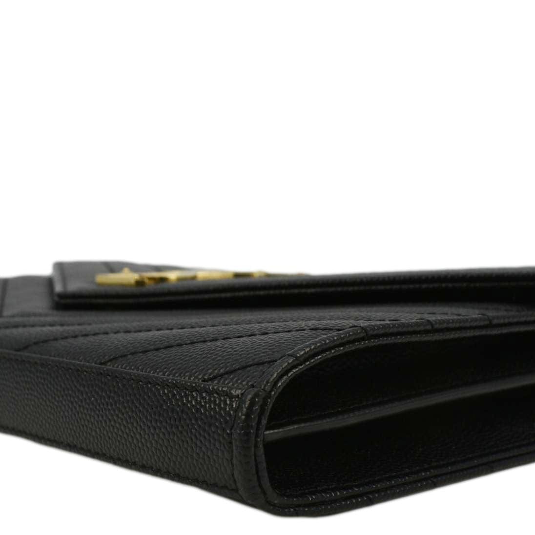 YVES SAINT LAURENT Cassandre Leather Wallet On Chain Crossbody Bag Black