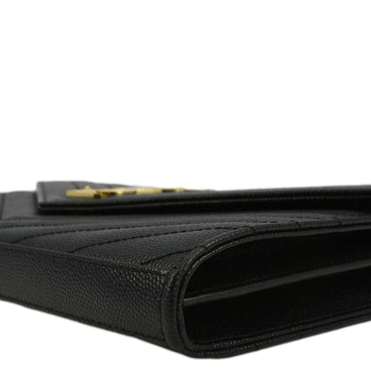 YVES SAINT LAURENT Cassandre Leather Wallet On Chain Crossbody Bag Black