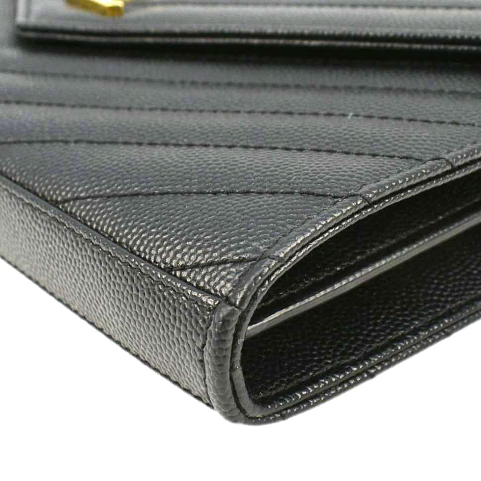 YVES SAINT LAURENT Cassandre Leather Wallet On Chain Crossbody Bag Black