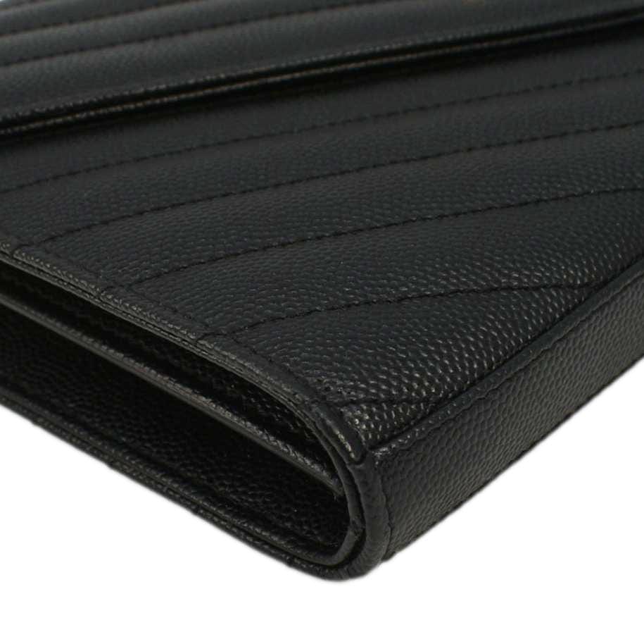 YVES SAINT LAURENT Cassandre Leather Wallet On Chain Crossbody Bag Black