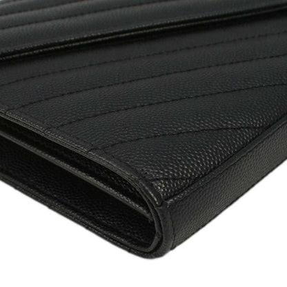 YVES SAINT LAURENT Cassandre Leather Wallet On Chain Crossbody Bag Black