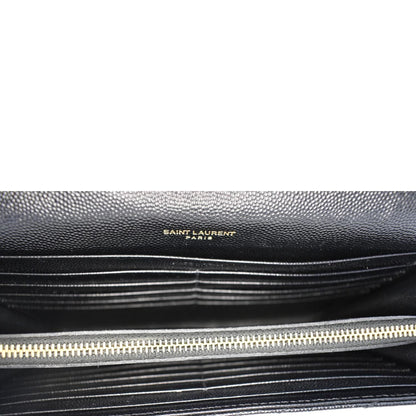 YVES SAINT LAURENT Cassandre Leather Wallet On Chain Crossbody Bag Black