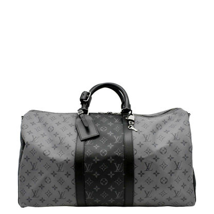LOUIS VUITTON Keepall 50 Bandouliere Monogram Eclipse Travel Bag Black