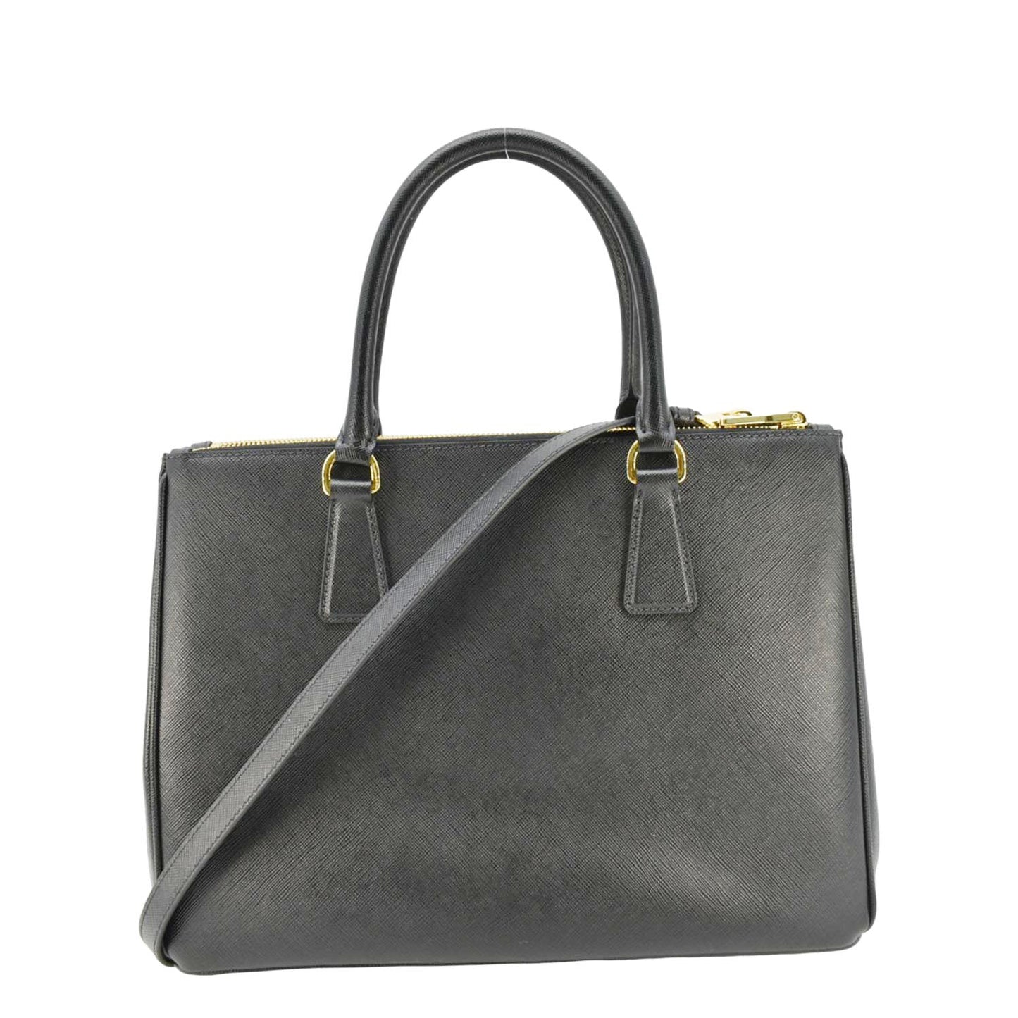 PRADA Galleria Double Zip Saffiano Leather Top Handle Tote Bag Black