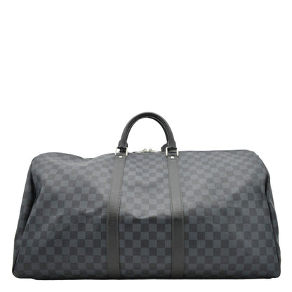 LOUIS VUITTON Keepall 55 Bandouliere Damier Cobalt Travel Bag Black