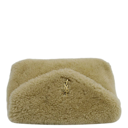 YVES SAINT LAURENT Small Loulou Puffer Shearling Pouch Beige