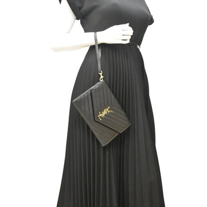 YVES SAINT LAURENT Clutch Medium Matelasse Leather Pouch Black